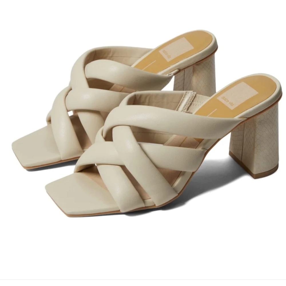 Dolce Vita Parice Ivory Cream Beige Leather Heeled Block Heel Sandals Size 6